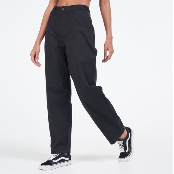 VANS Wide Leg Chino Pants‎ Black Women Size 9 Baggy Streetwear Skater Grunge - Picture 1 of 15
